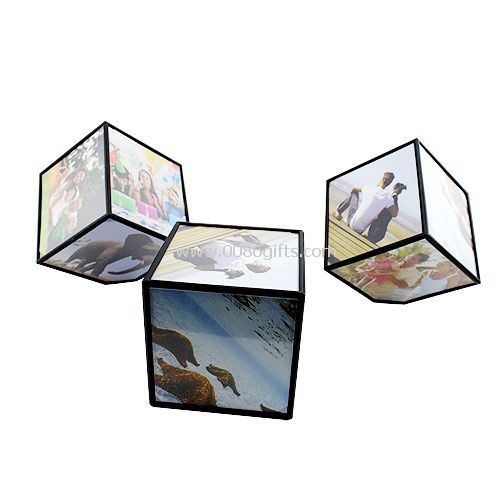 Rotating photo frame cube