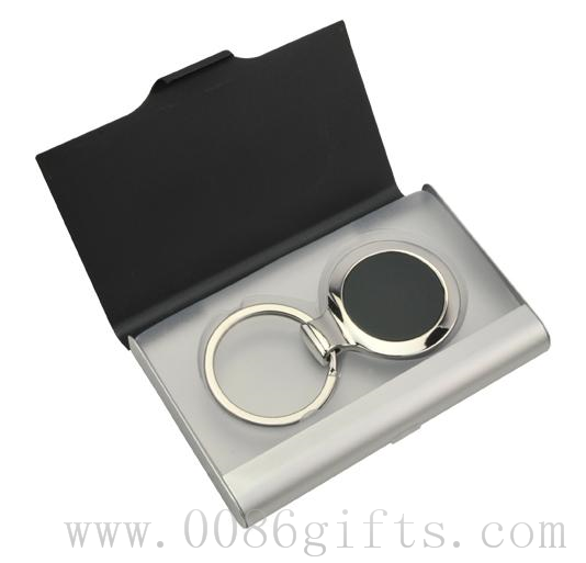 Promotional Ebony Key Ring Business Card holder set