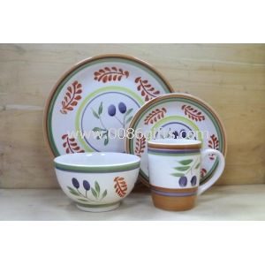 Steinzeug 16pc Dinner Set mit Hand zeichnen, SA8000/SMETA Sedex/BRC/ISO/SWP/BSCI-Audit