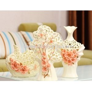 A three-piece the colour red rose vase