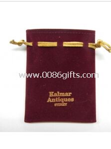 Velvet bag with gold hotfoil logo stamping