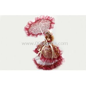 14 Inch Red Porcelain Doll Lamp Lace With Antique Victorian Lady