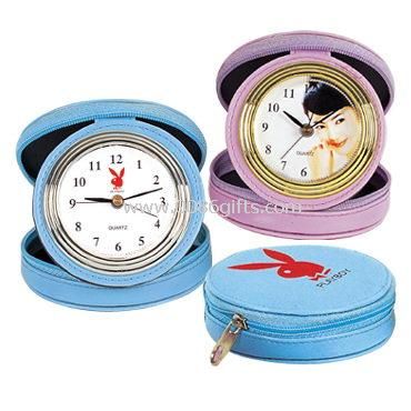 Mini leather travel clock