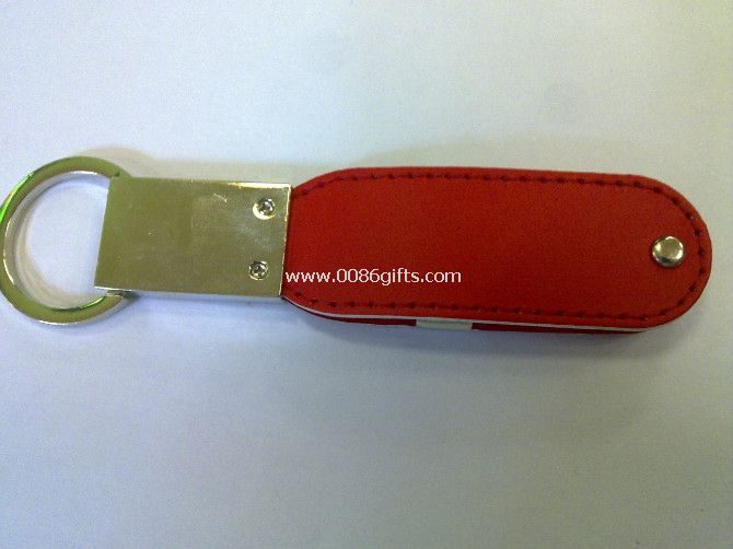 Unidade de disco Flash USB de couro com chaveiro