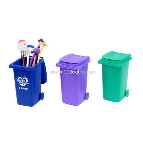 Trash can shaped pen holder