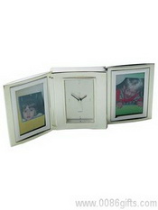 Nickel Plated Double Photo Frame With Alarm Clock images