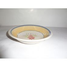 8.25-inch Stoneware Hand Painted Soup Bowl with Floral and Stripe images