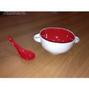 Ceramic bowl set with two handles and spoon,Meets FDA, LFGB,CA65,CPSIA,84/500/EEC Test images