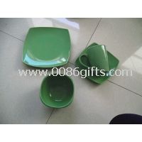 16Pcs Green Stoneware Dinner Set with square shape images