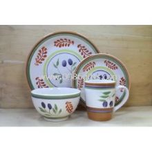 Stoneware 16pc Dinner Set with Hand Drawing,SA8000/SMETA Sedex/BRC/ISO/SGP/BSCI Audit images
