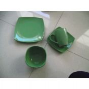 16Pcs Green Stoneware Dinner Set with square shape images