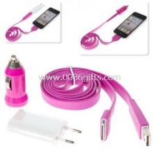 Oplader Kit (USB-Power oplader + biloplader + Noodle stil flad USB kabel) til iPhone images