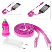 Charger Kit ( USB Power Charger + Car Charger + Noodle Style Flat USB Cable) for iPhone images