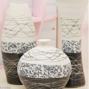 Ceramic vase three-piece furnishing articles handmade messy line decoration images