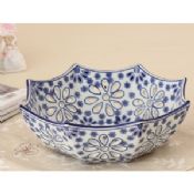 Europeo portafrutta in ceramica scultura arte frutta ciotola blu e bianco portafrutta images