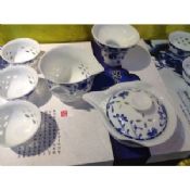 Gracieuse agile creux et gravure boucles ensembles de thé 10 pièces bleues et blanches en porcelaine images