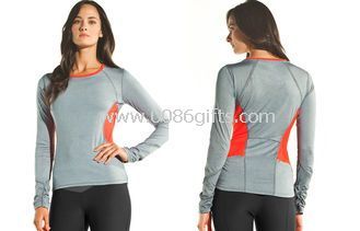 Long Sleeve Contrast Neck Tape Womens Fitness Wears Grey Back Storage Pockets images
