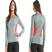 Long Sleeve Contrast Neck Tape Womens Fitness Wears Grey Back Storage Pockets images