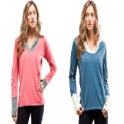 Pullover Hoodie Long Sleeves peso leve Womens Fitness Wear bolso lateral images