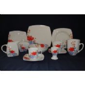Square-shaped Full-color Decal Printed Porcelain Dinnerware Set images