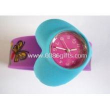 Heart case purple bands slap bracelet watch with precise quartz movement for teenage images