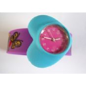 Heart case purple bands slap bracelet watch with precise quartz movement for teenage images