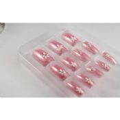 3D Pink Flower Fingers Fake Nails Glass Stone images