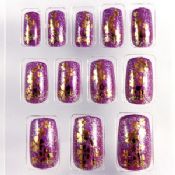 Healthy Pre Glued Acrylic Fake Nails with glitter printing images