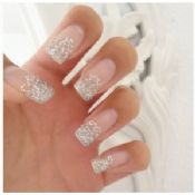 Pink Glitter Romatic French Manicure Fake Nails Artistic Charming For Fingers images