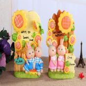 Sunflower music box brush pot furnishing articles resin process couple little rabbit images