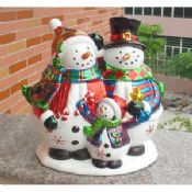 Håndmalet + præget færdige snemand keramiske Cookie krukker til gaver images