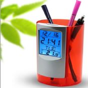 Color changing table clock with LCD calendar clock pen holder images