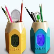 LCD LED digital display promotion wooden pen holder clock images