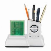 Multifunction color change digital calendar clock with penholder with radio images