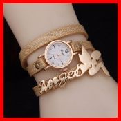 Romantic Angel Charm Bracelet Three Wraps Leather Band Watch images