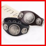 Wide Leather Wristband with Metal Studs images
