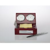 Wooden desk clock with pen holders images