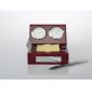 Wooden desk clock with pen holders small picture