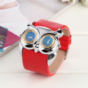 deux visage deux quartz cuir hibou conception montre-bracelet images