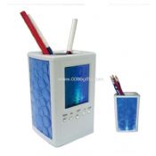 Pen holder clock with temperature images