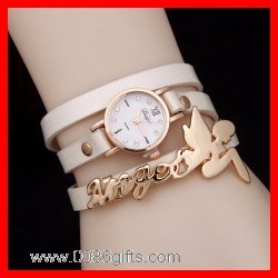 Romantic Angel Charm Bracelet Three Wraps Leather Band Watch