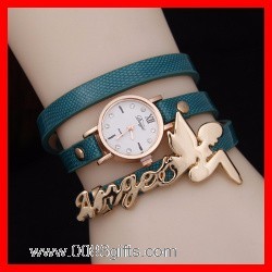 Romantic Angel Charm Bracelet Three Wraps Leather Band Watch