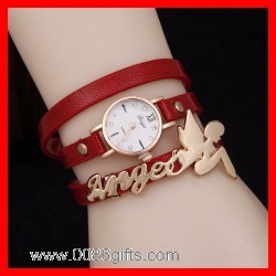 Romantic Ängel Charm Armband Tre Wraps Läder Band Watch