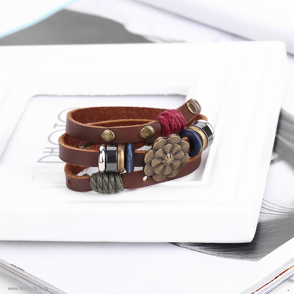 Leather Wrap Bracelet Con Anti Copper