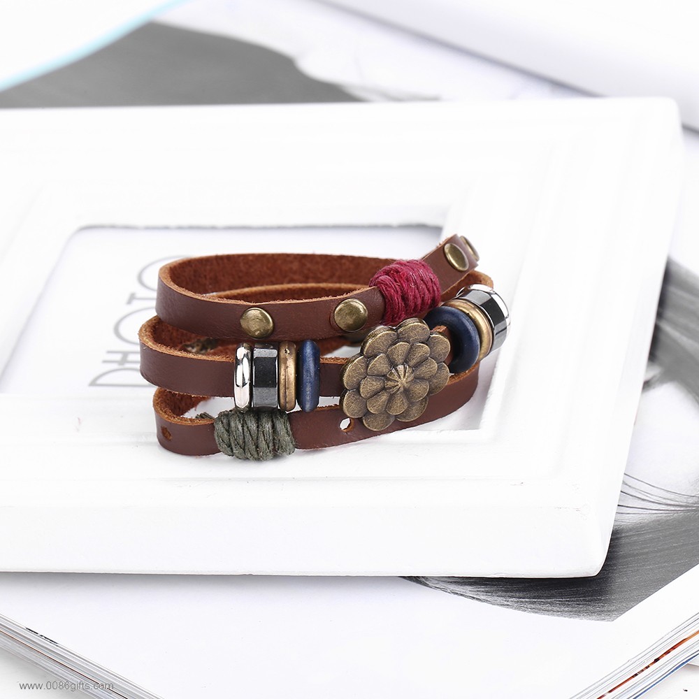 Leather Wrap Bracelet With Anti Copper