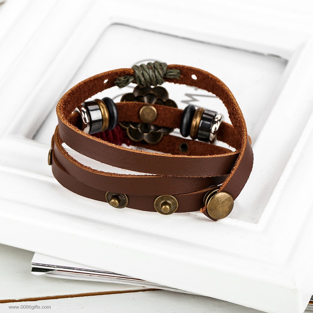 Leather Wrap Bracelet Con Anti Copper