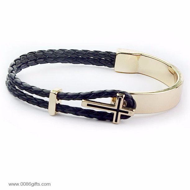 Leather Bracelet with Gold Plated Cross