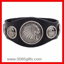 Wide Leather Wristband with Metal Studs