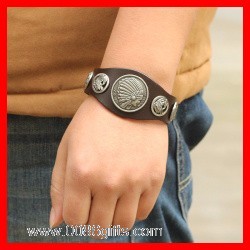 Wide Leather Wristband with Metal Studs