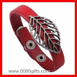 Leather Bracelet With Leave Charm